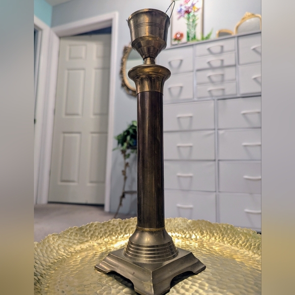 Unknown Other - Vintage, Rare Brass Pillar Tall Candlestick Holder- 11in Tall.